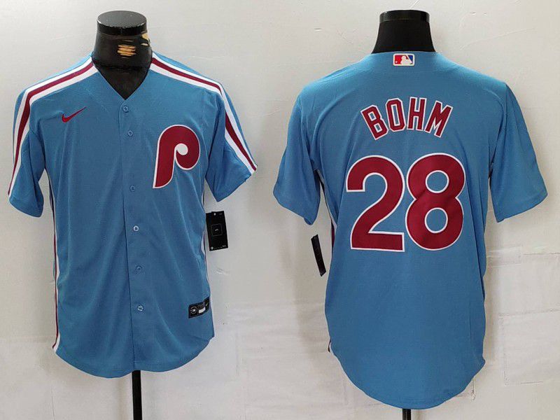 Men Philadelphia Phillies #28 Bohm Blue Throwback 2024 Nike MLB Jersey style 1